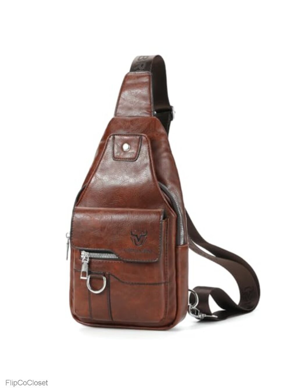Leather Sling Crossbody Bag Men Adjustable Strap Travel Commute